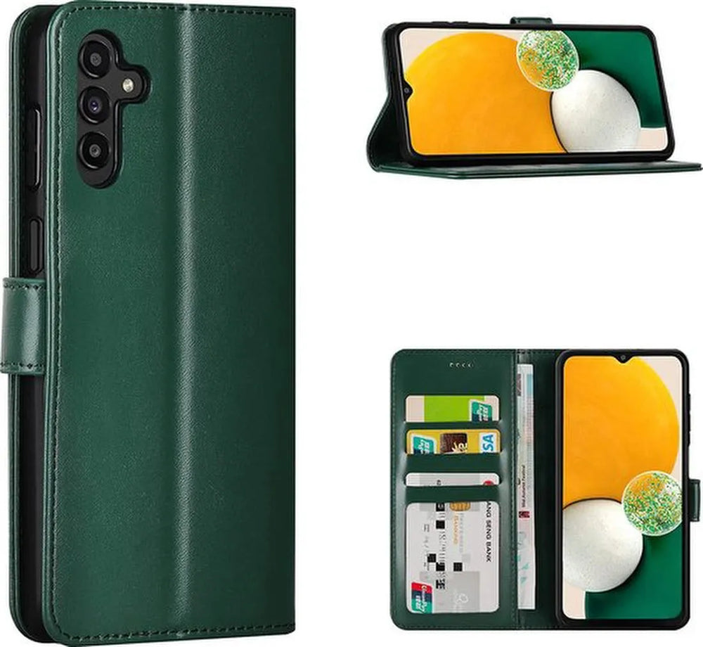 Samsung Galaxy A13 5G Hoesjes – Portemonnee Bookcase – Magneetsluiting – 1x Gehard Glas Screenprotector – Groen-Ilumina Benelux
