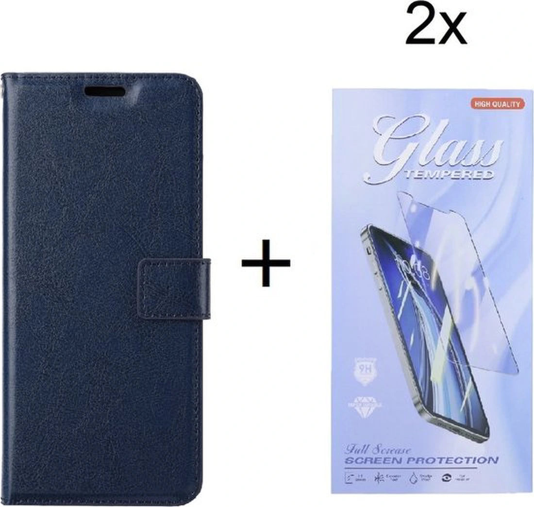Samsung Galaxy A13 5G Hoesjes – Portemonnee Bookcase – Pasjeshouder – 2x Gehard Glas Screenprotector – Blauw