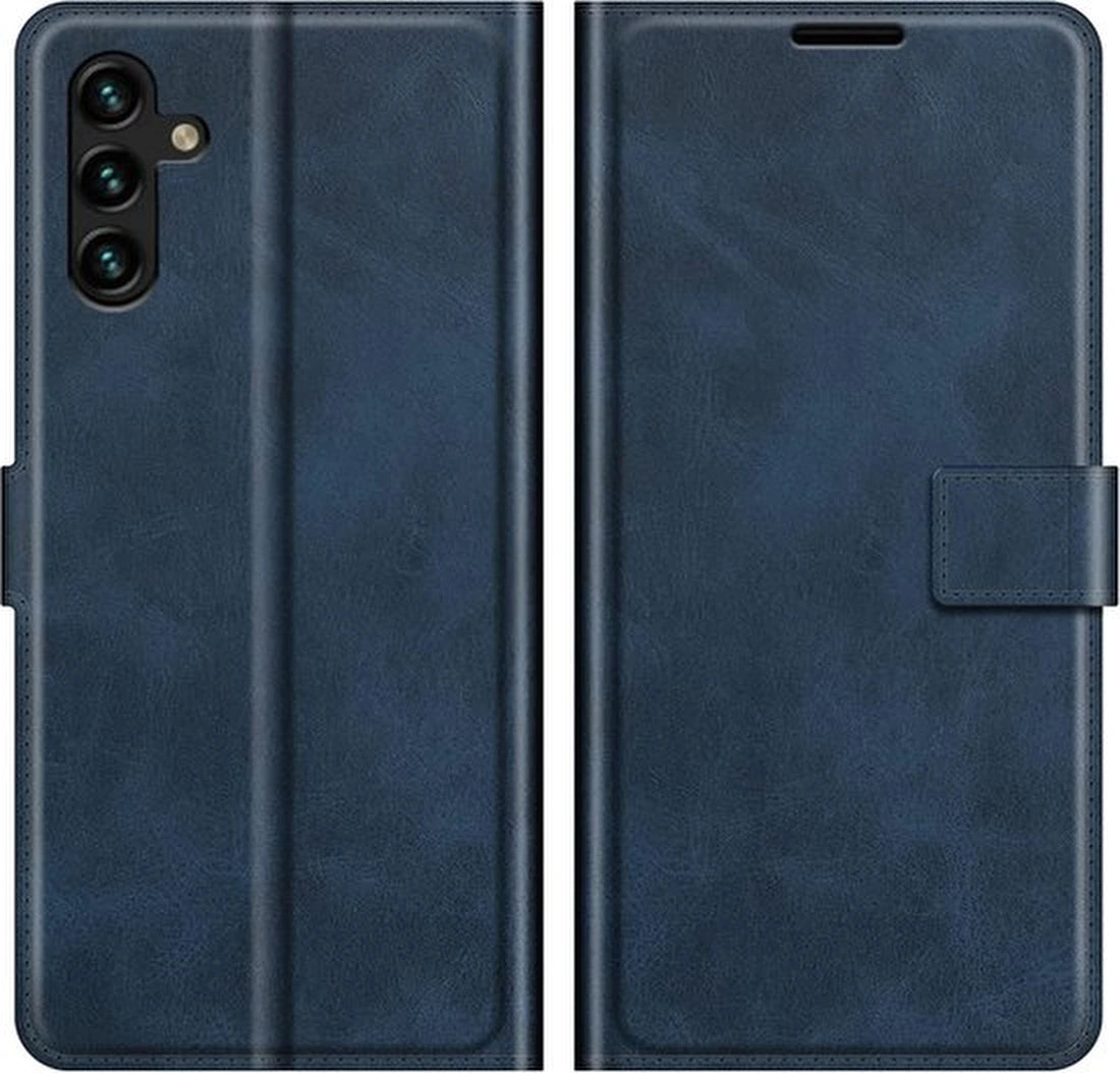 Bookcase Geschikt voor: Samsung Galaxy A13 5G / A04s Blauw - Portemonnee hoesje met 3x Glas Screen protector