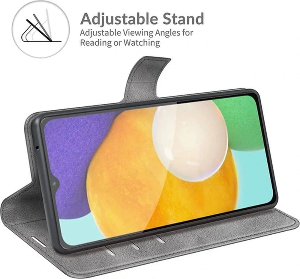 Samsung Galaxy A13 5G Hoesjes – Portemonnee Bookcase – Pasjeshouder – 3x Gehard Glas Screenprotector – Grijs-Ilumina Benelux