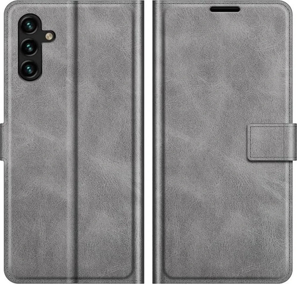 Samsung Galaxy A13 5G Hoesjes – Portemonnee Bookcase – Pasjeshouder – 3x Gehard Glas Screenprotector – Grijs-Ilumina Benelux