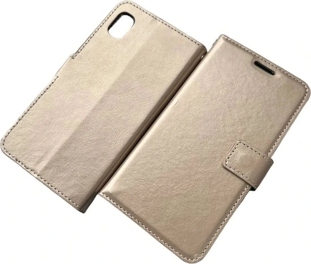 Samsung Galaxy A01 Core Hoesjes – Bookcase Portemonnee Hoes – Pasjeshouder – Magneetsluiting – Goud-Ilumina Benelux