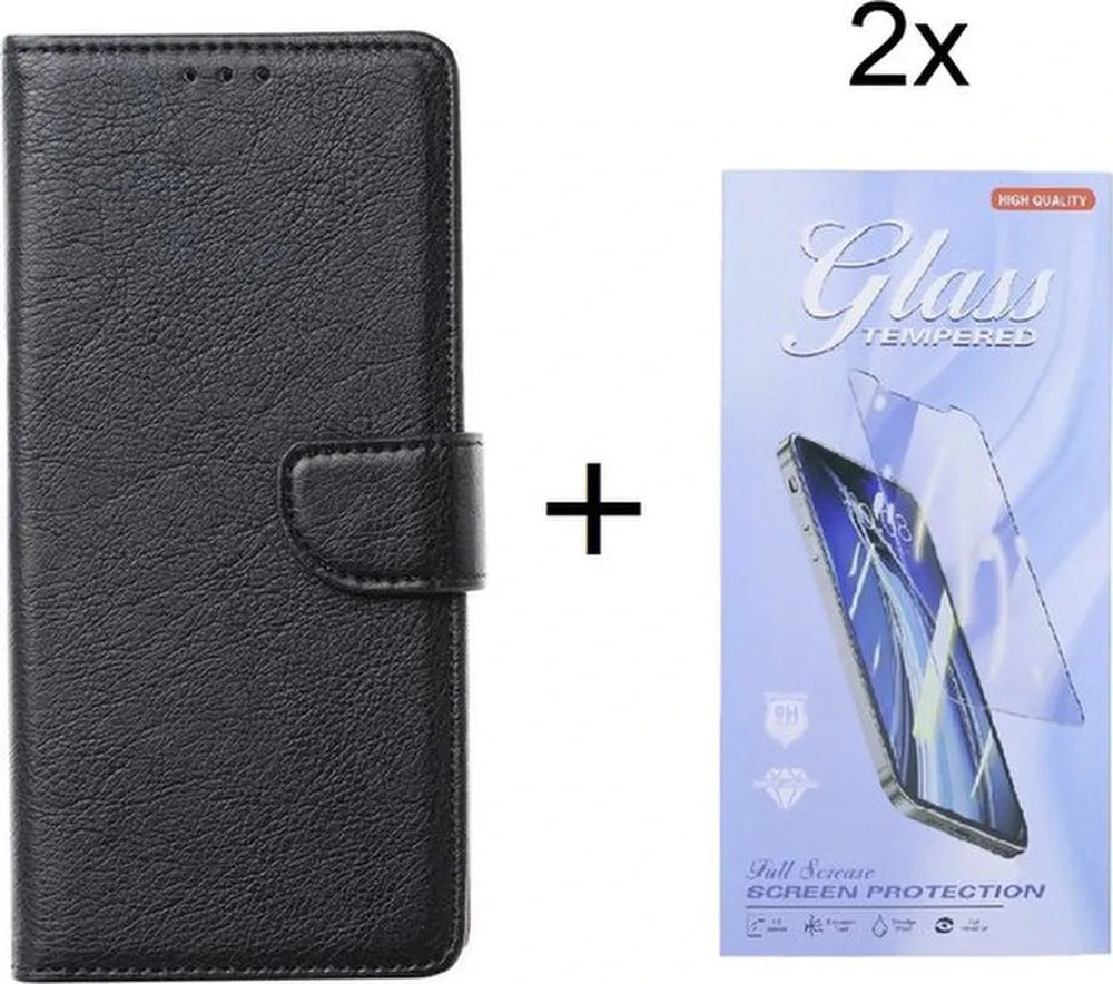 Samsung Galaxy A03 Core Hoesjes – Portemonnee Hoes – Pasjeshouder – 2x Gehard Glas Screenprotector – Zwart-Ilumina Benelux