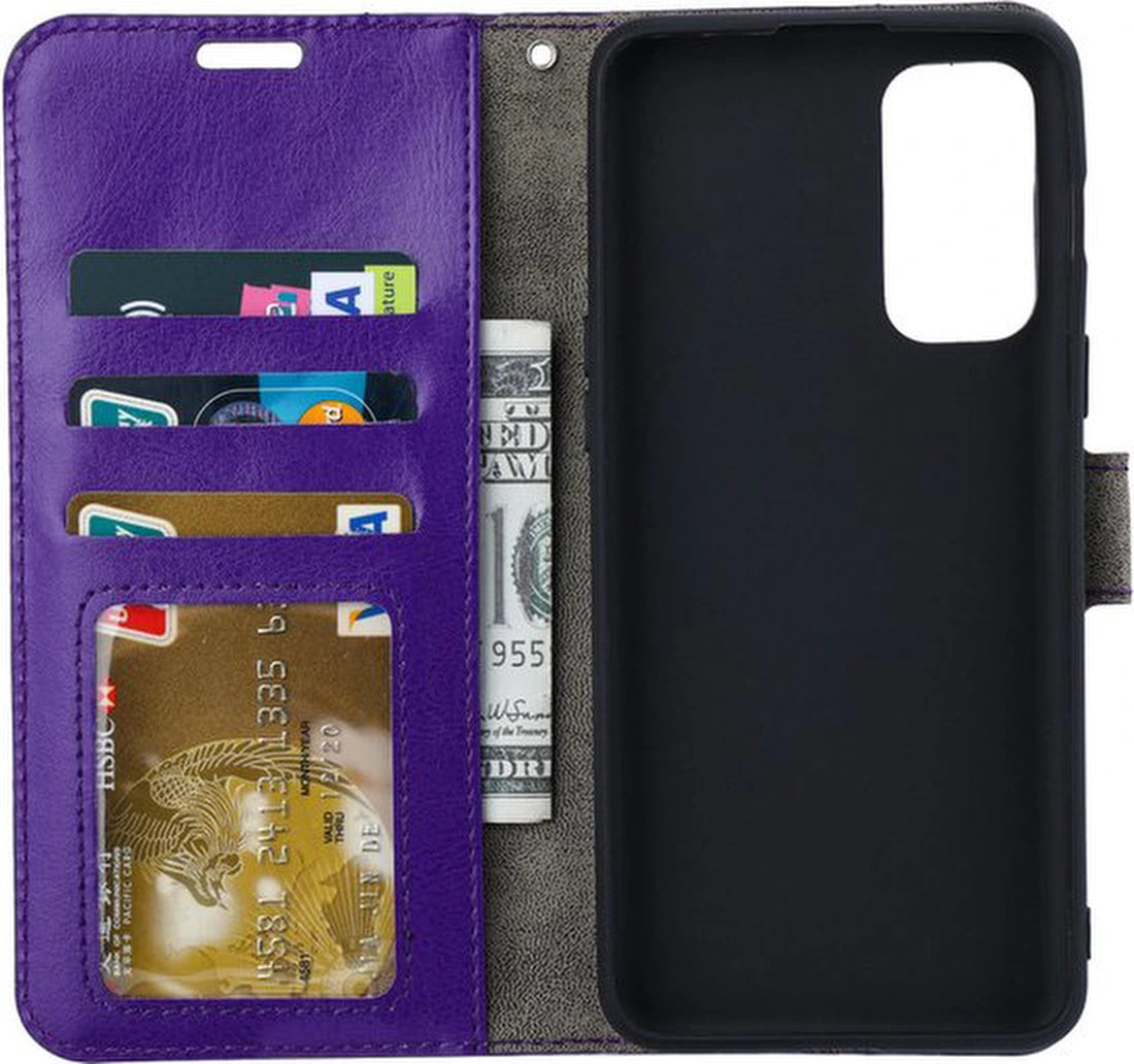 Samsung Galaxy A03 Core Hoesjes – Portemonnee Hoes – Pasjeshouder – 2x Gehard Glas Screenprotector – Paars