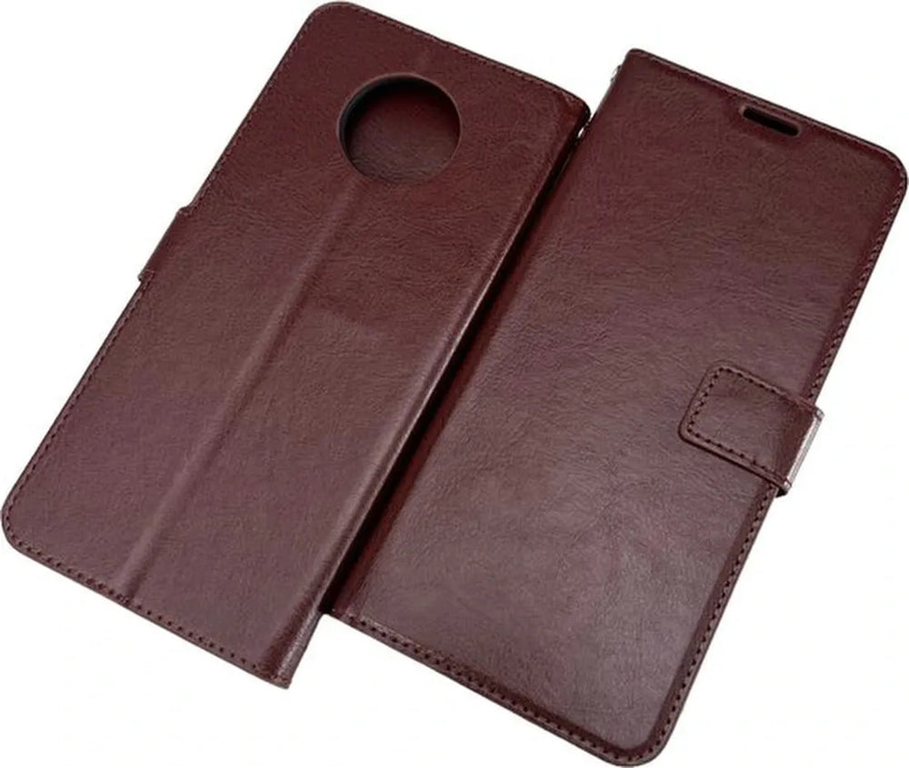 Nokia G50 Hoesjes – Portemonnee Hoes – Pasjeshouder – Magneetsluiting – Bruin + 2x Screenprotector-Ilumina Benelux