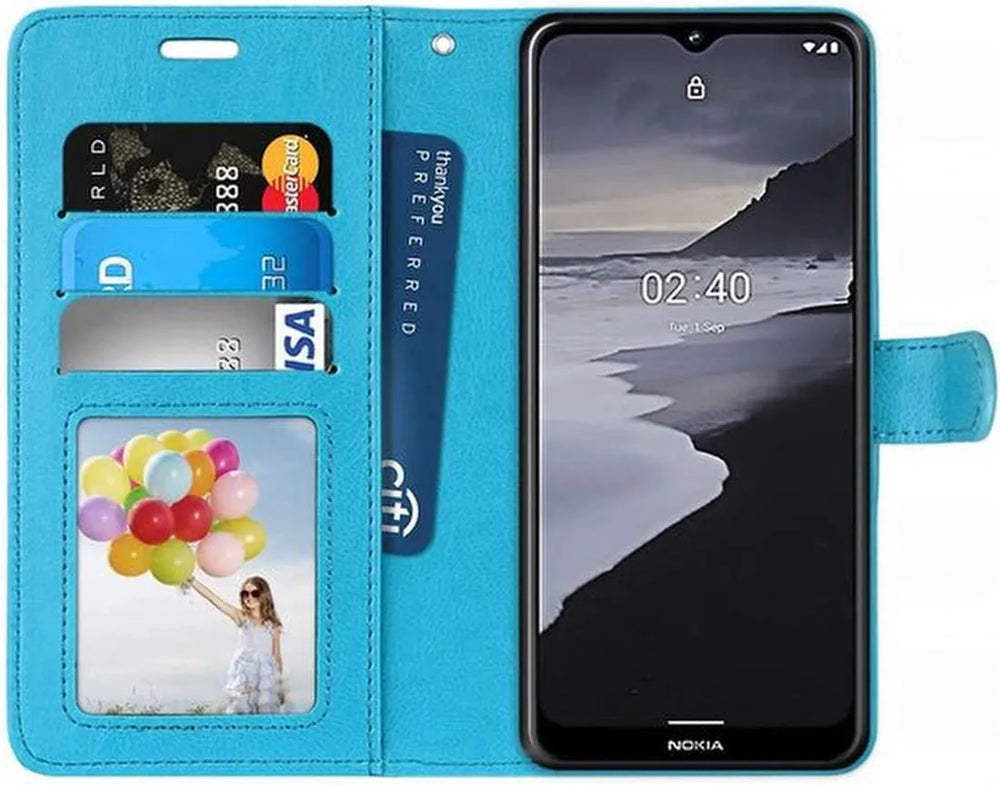 Nokia 2.4 Hoesjes – Bookcase Portemonneehoes – Pasjeshouder – 2x Screenprotector – Turquoise-Ilumina Benelux