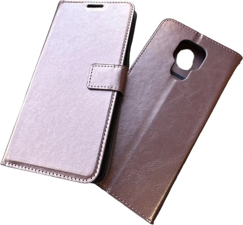 Motorola Moto E7 Hoesjes – Portemonnee Hoes – Pasjeshouder – Magneetsluiting – Roségoud + 3x Screenprotector-Ilumina Benelux