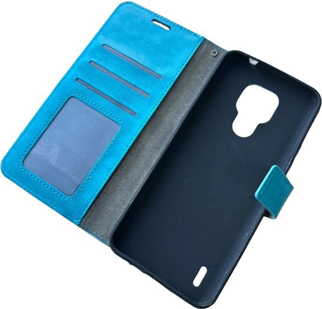 Motorola Moto E7 Hoesjes – Portemonnee Hoes – Pasjeshouder – Magneetsluiting – Turquoise