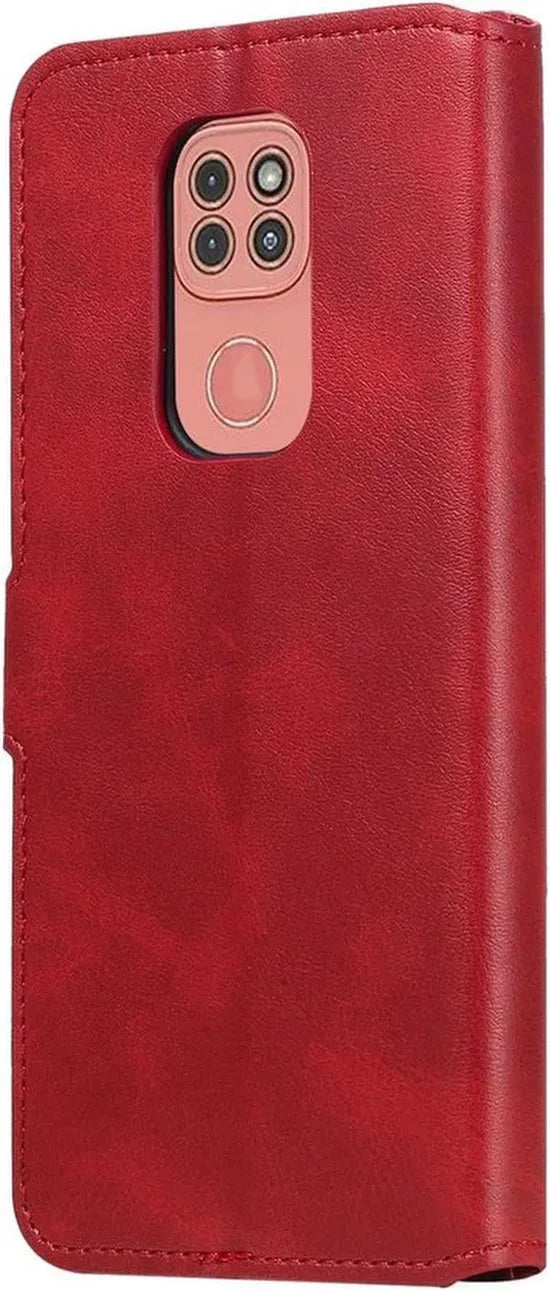Motorola Moto E7 Hoesjes – Bookcase Portemonnee – Pasjeshouder – 2x Screenprotector – Rood-Ilumina Benelux