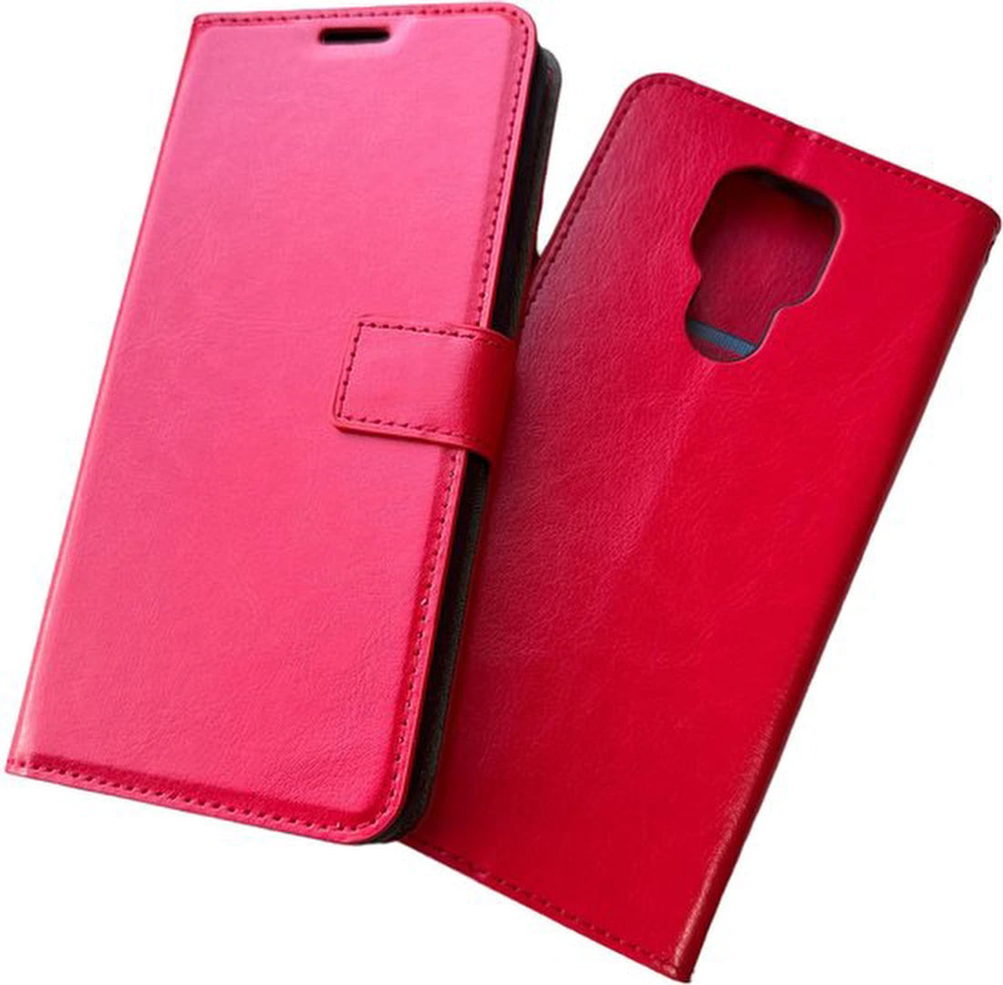 Motorola Moto E7 Hoesjes – Portemonnee Hoes – Pasjeshouder – 3x Screenprotector – Rood