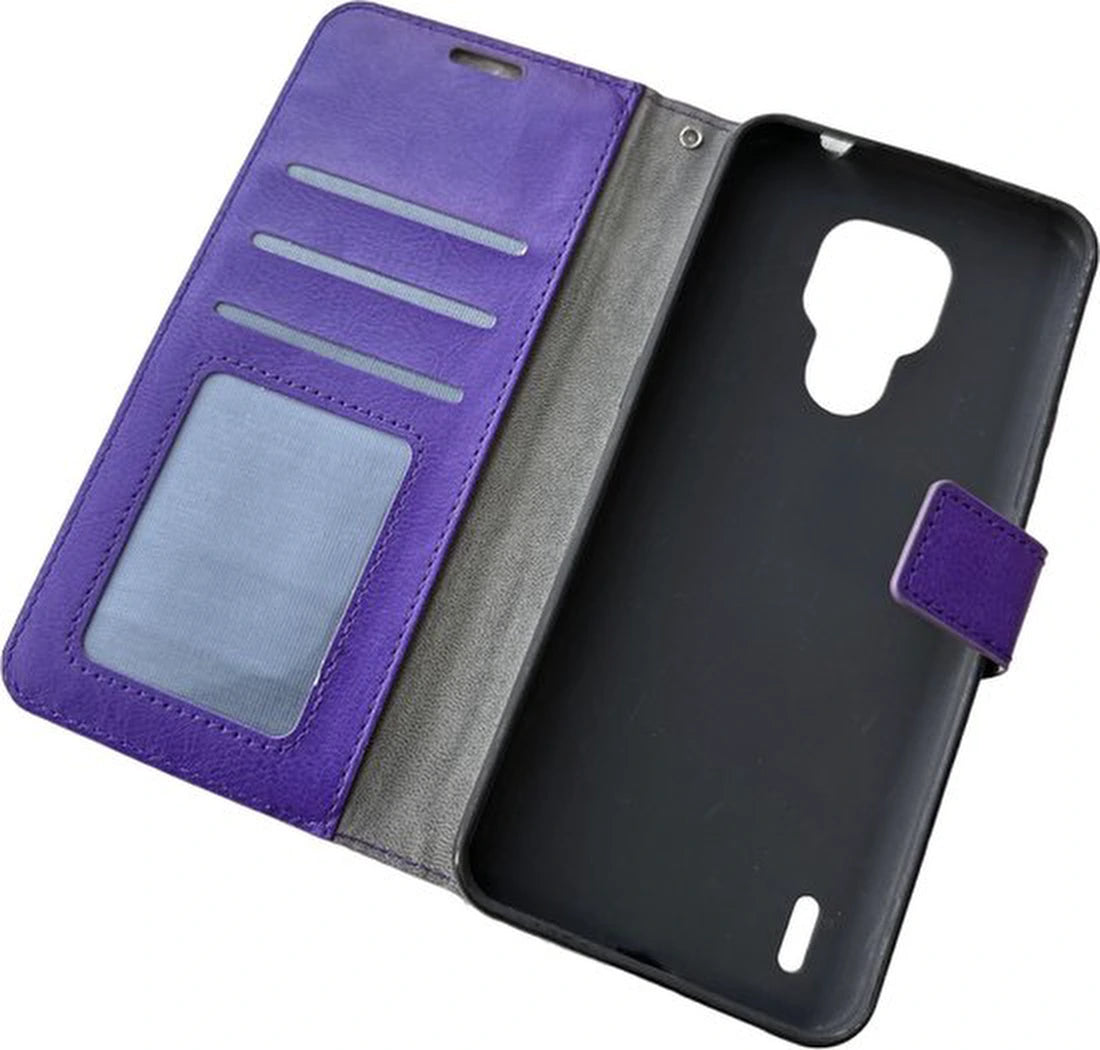 Bookcase Geschikt voor: Motorola Moto E7 Paars - Portemonnee hoesje met 2x Screenprotector