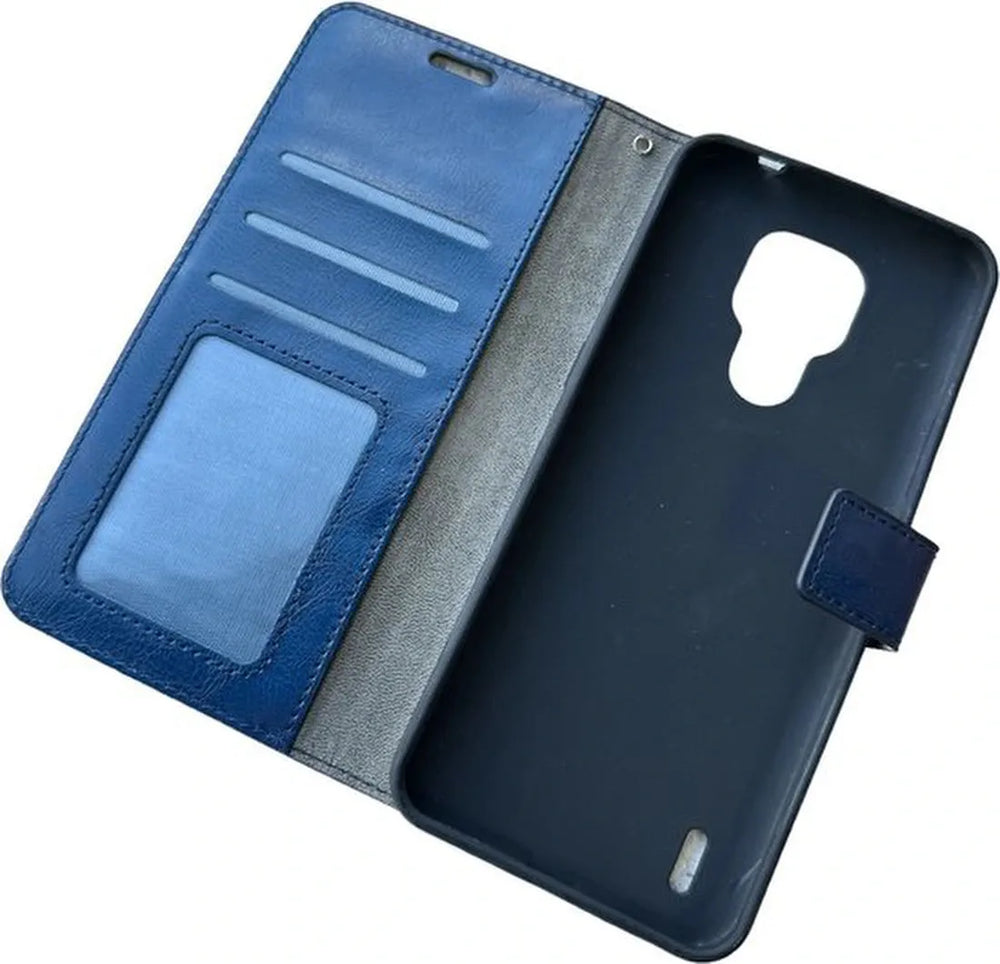 Motorola Moto E7 Hoesjes – Portemonnee Hoes – Pasjeshouder – Magneetsluiting – Blauw-Ilumina Benelux