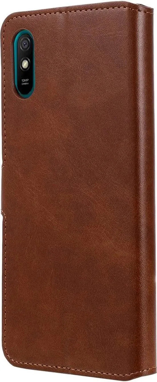 Xiaomi Redmi 9A Hoesjes – Portemonnee Bookcase – Magneetsluiting – Inclusief Screenprotector – Bruin-Ilumina Benelux