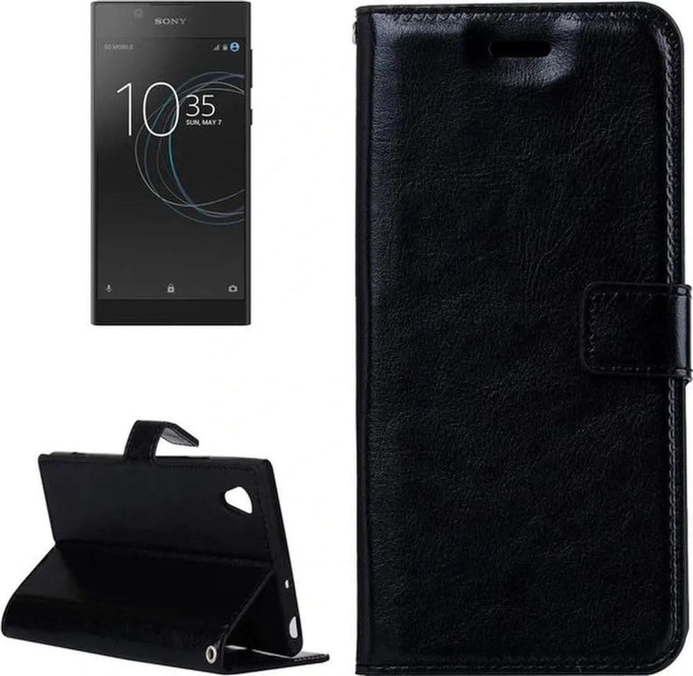 Sony Xperia L1 Hoesjes – Portemonnee Hoes – Pasjeshouder – 3x Screenprotector – Zwart-Ilumina Benelux