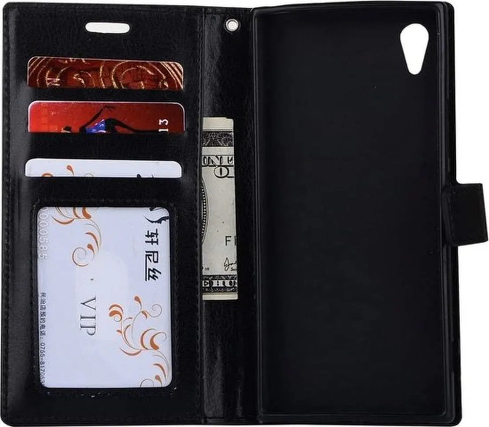 Sony Xperia L1 Hoesjes – Portemonnee Hoes – Pasjeshouder – 3x Screenprotector – Zwart-Ilumina Benelux