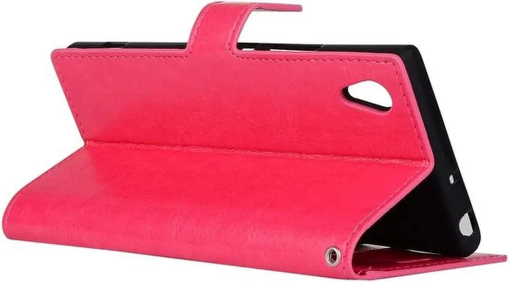 Sony Xperia L1 Hoesjes – Portemonnee Hoes – Pasjeshouder – Inclusief Screenprotector – Roze-Ilumina Benelux