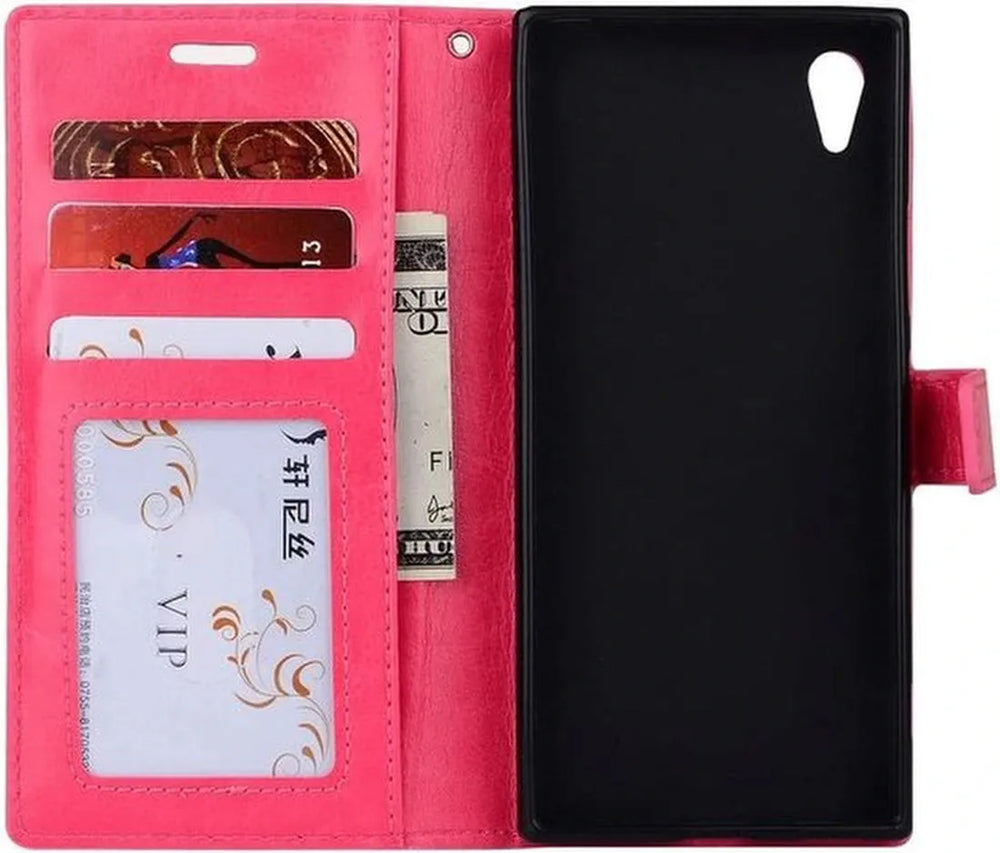 Sony Xperia L1 Hoesjes – Portemonnee Hoes – Pasjeshouder – Inclusief Screenprotector – Roze-Ilumina Benelux