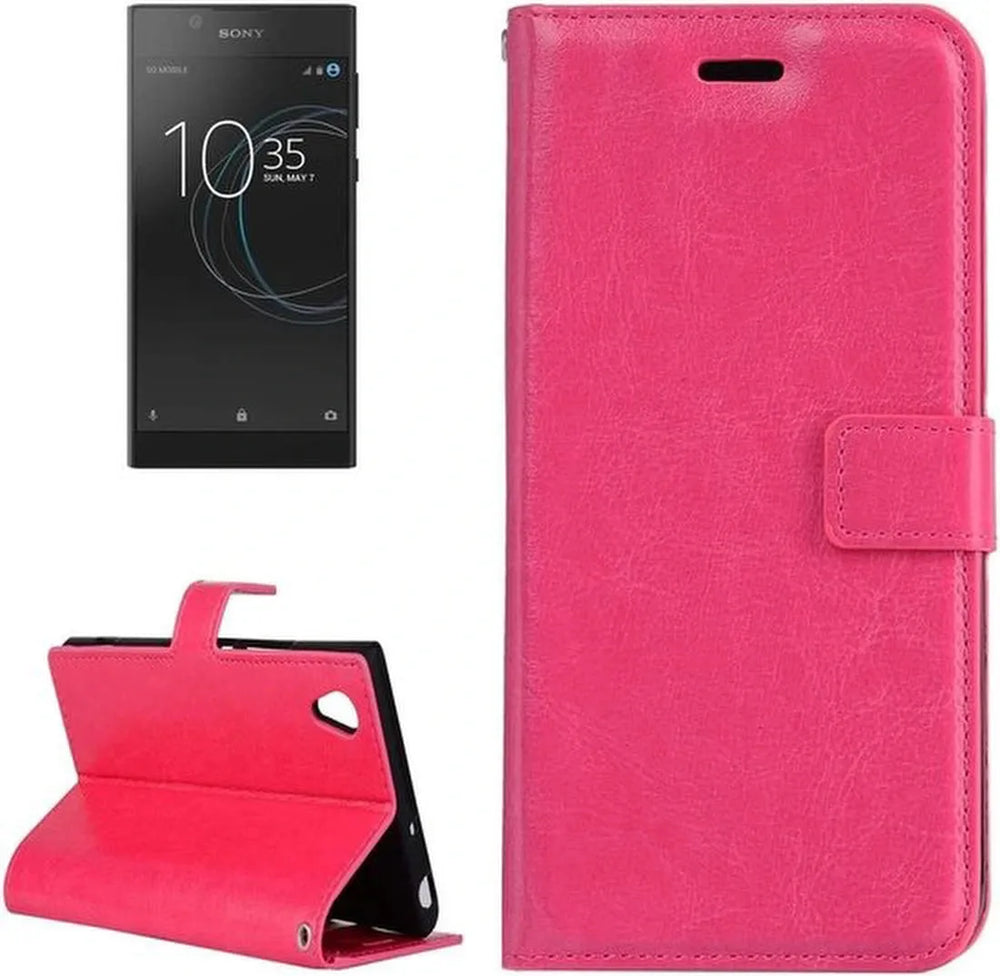 Sony Xperia L1 Hoesjes – Portemonnee Hoes – Pasjeshouder – 3x Screenprotector – Roze-Ilumina Benelux