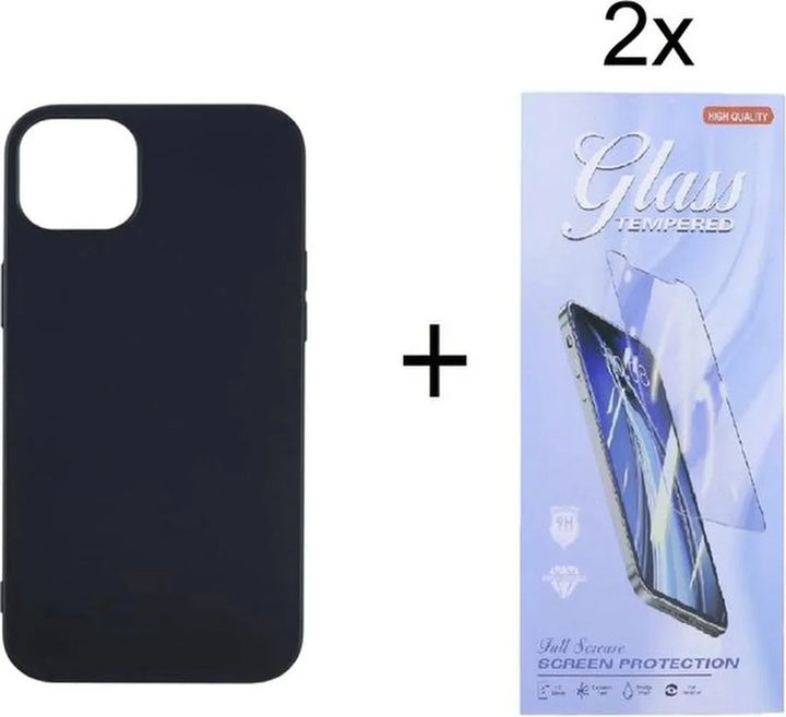 iPhone 14 Hoesjes – Siliconen Backcover – 2x Screenprotector Gehard Glas – Anti Kras – Zwart-Ilumina Benelux