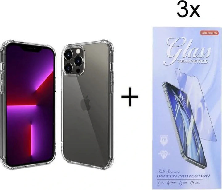 iPhone 14 Plus Hoesjes – Anti-Shock Siliconen Backcover – Inclusief 3x Screenprotector Gehard Glas – Transparant-Ilumina Benelux