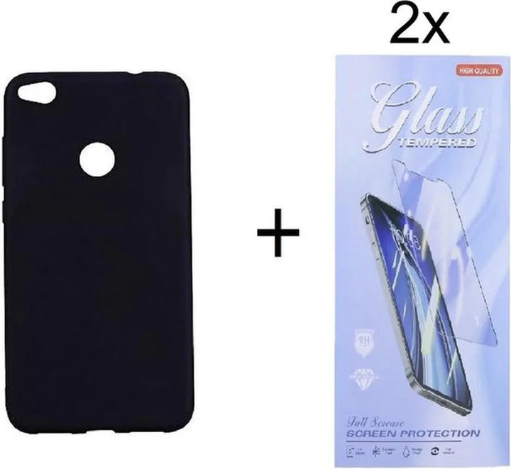 Huawei P8 Lite 2017 Hoesjes – Siliconen Backcover – Zwart – Inclusief 2x Screenprotector Gehard Glas – Anti-kras-Ilumina Benelux