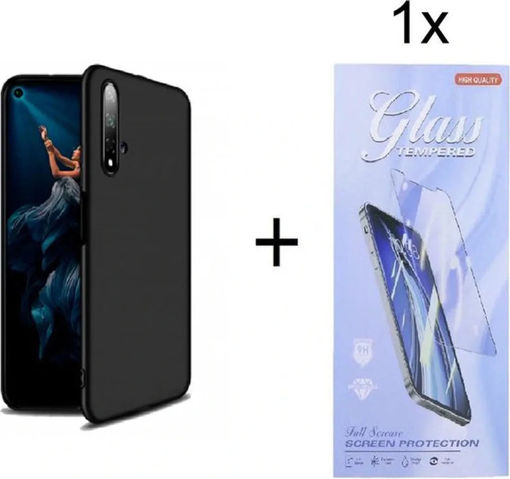 Huawei Nova 5T Hoesjes – Siliconen Backcover – Zwart – Inclusief Gehard Glas Screenprotector – Anti-kras-Ilumina Benelux