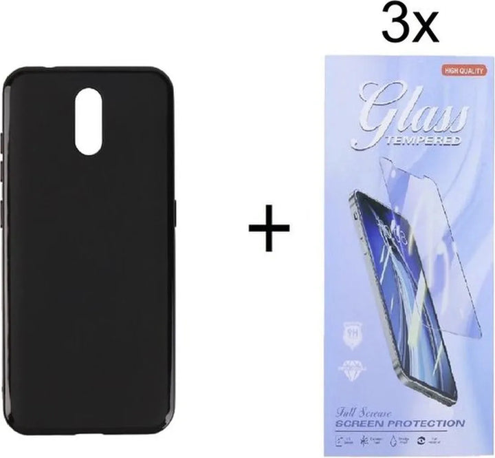 Nokia 2.3 Hoesjes – Siliconen Backcover – Zwart – Inclusief 3x Screenprotector Gehard Glas – Anti-kras-Ilumina Benelux