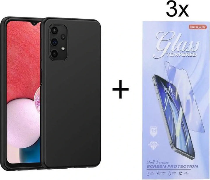 Samsung Galaxy A13 5G / A04s Hoesjes – Siliconen Backcover – Soft Touch – Inclusief 3x Screenprotector – Zwart-Ilumina Benelux