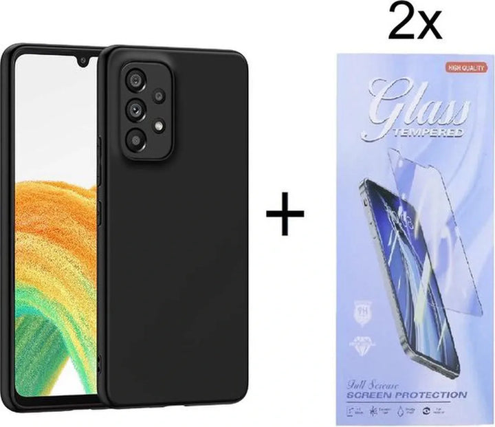 Samsung Galaxy A33 5G Hoesjes – Siliconen Backcover – Soft Cover – Inclusief 2x Screenprotector – Zwart-Ilumina Benelux