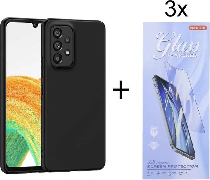 Samsung Galaxy A33 5G Hoesjes – Siliconen Backcover – Soft Touch – Inclusief 3x Screenprotector – Zwart-Ilumina Benelux