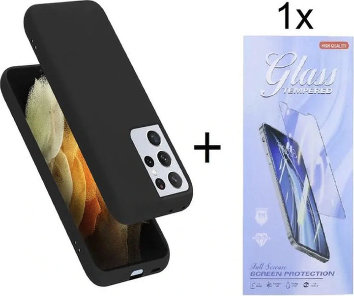 Samsung Galaxy S22 Ultra Hoesjes – Siliconen Backcover – Soft Touch – Inclusief Screenprotector – Zwart-Ilumina Benelux