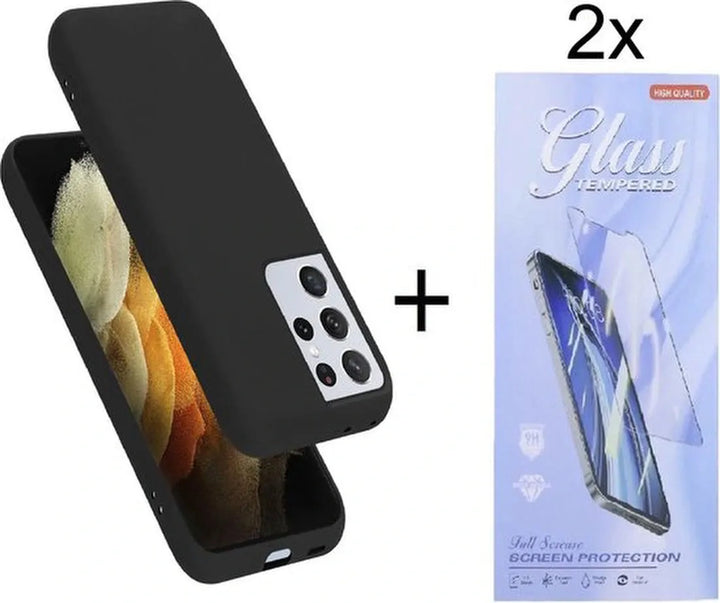 Samsung Galaxy S22 Ultra Hoesjes – Siliconen Backcover – Soft Touch – 2x Screenprotector – Zwart-Ilumina Benelux