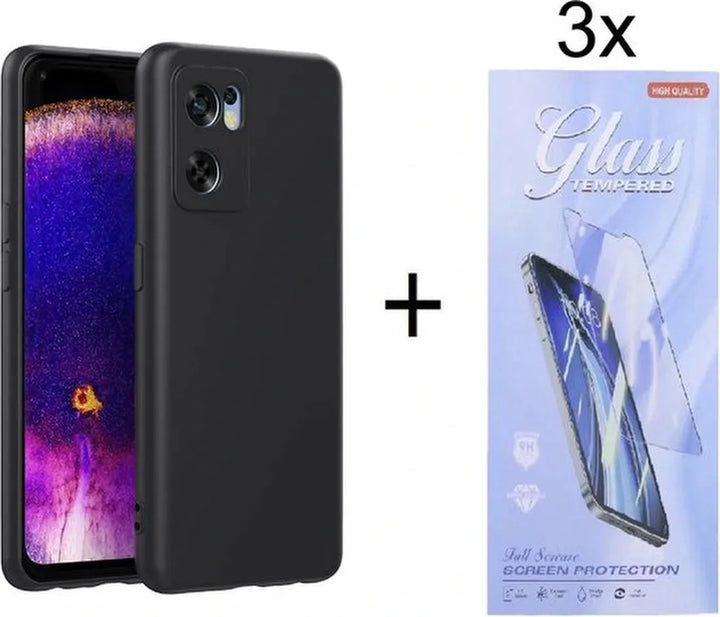 Oppo Find X5 Lite Hoesjes – Siliconen Backcover – Zwart – Inclusief 3x Screenprotector Gehard Glas – Anti Kras-Ilumina Benelux