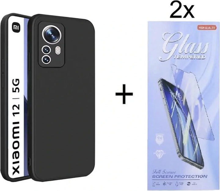 Xiaomi 12/12X Hoesjes – Siliconen Backcover – Zwart – Inclusief 2x Gehard Glas Screenprotector – Anti-kras-Ilumina Benelux