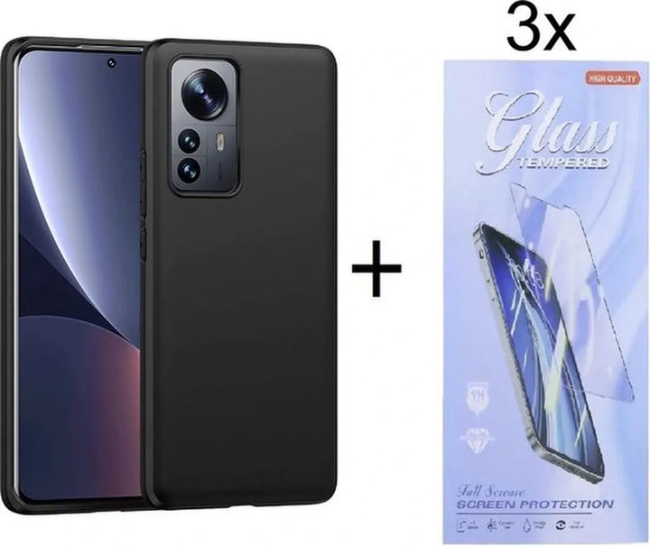 Xiaomi 12 Pro Hoesjes – Siliconen Backcover – Schokbestendig – Incl. 3x Screenprotector Gehard Glas – Zwart-Ilumina Benelux