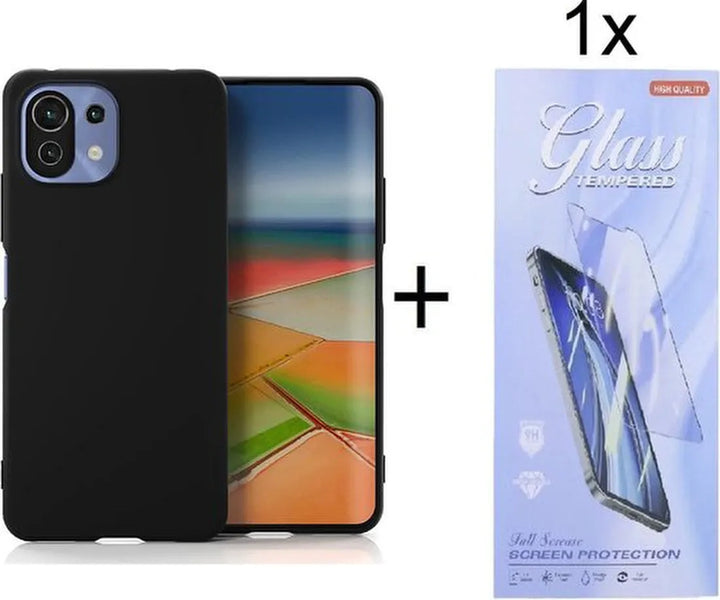 Xiaomi 11 Lite 4G/5G Hoesjes – Siliconen Backcover – Schokbestendig – Incl. Screenprotector Gehard Glas – Zwart-Ilumina Benelux