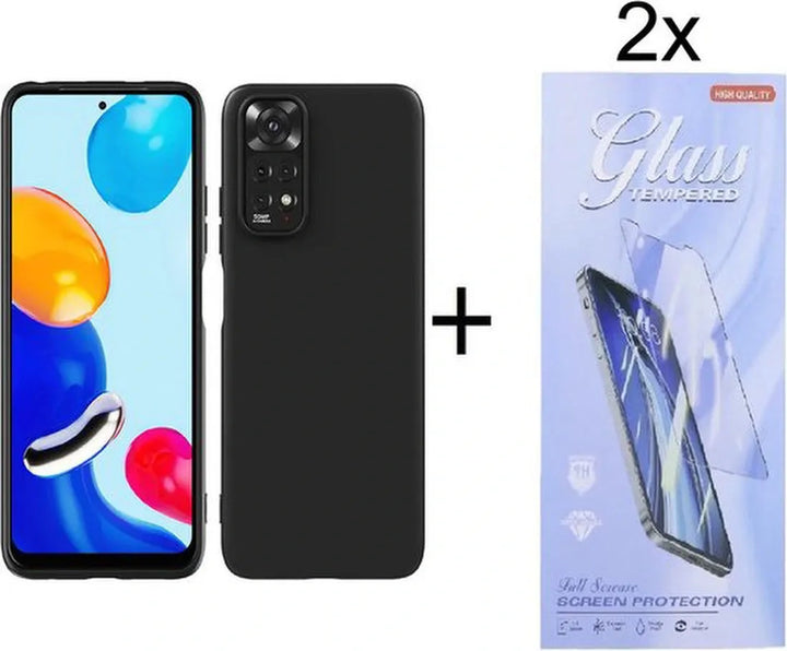 Xiaomi Redmi Note 11 5G / 11S 5G Hoesjes – Siliconen Backcover – Schokbestendig – 2x Screenprotector Gehard Glas – Zwart-Ilumina Benelux