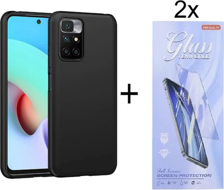 Xiaomi Redmi 10 4G/5G Hoesjes – Siliconen Backcover – Inclusief 2x Screenprotector Gehard Glas – Zwart-Ilumina Benelux