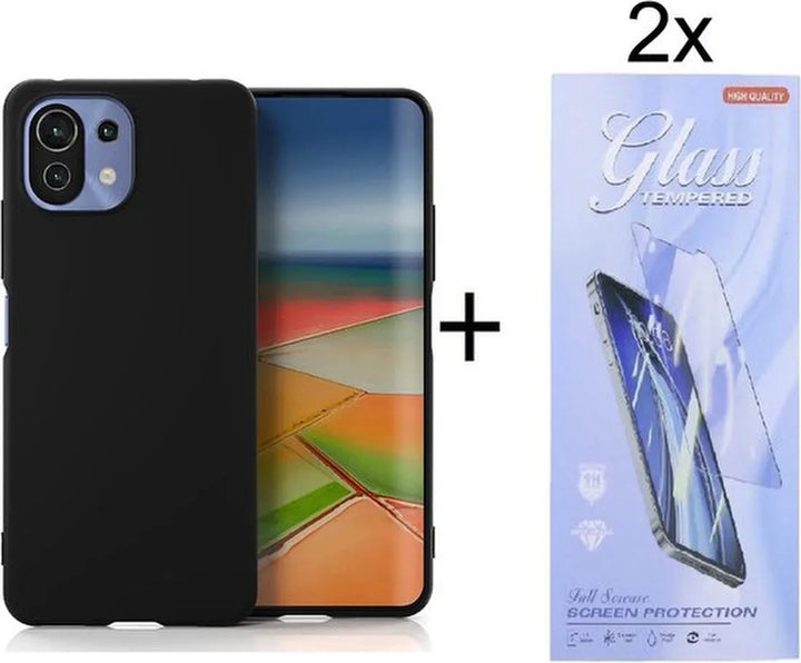 Xiaomi Mi 11 Lite 4G/5G Hoesjes – Siliconen Backcover – Schokbestendig – 2x Screenprotector Gehard Glas – Zwart-Ilumina Benelux