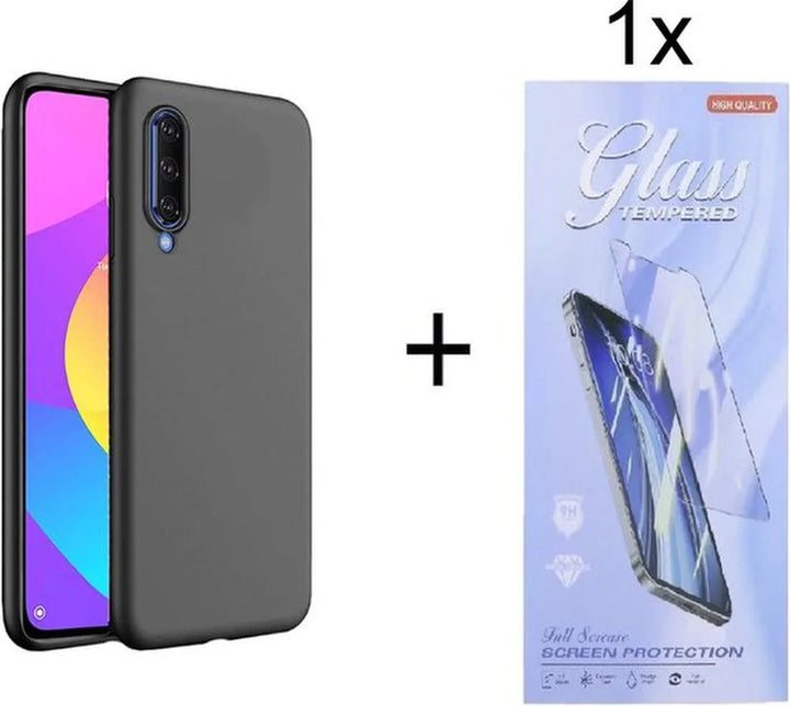 Xiaomi Mi 9 Lite Hoesjes – Siliconen Backcover – Schokbestendig – Incl. Screenprotector Gehard Glas – Zwart-Ilumina Benelux