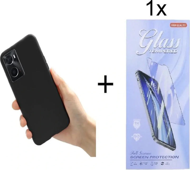 Oppo A96/A76/A36 Hoesjes – Siliconen Backcover – Schokbestendig – Incl. Gehard Glas Screenprotector – Zwart-Ilumina Benelux
