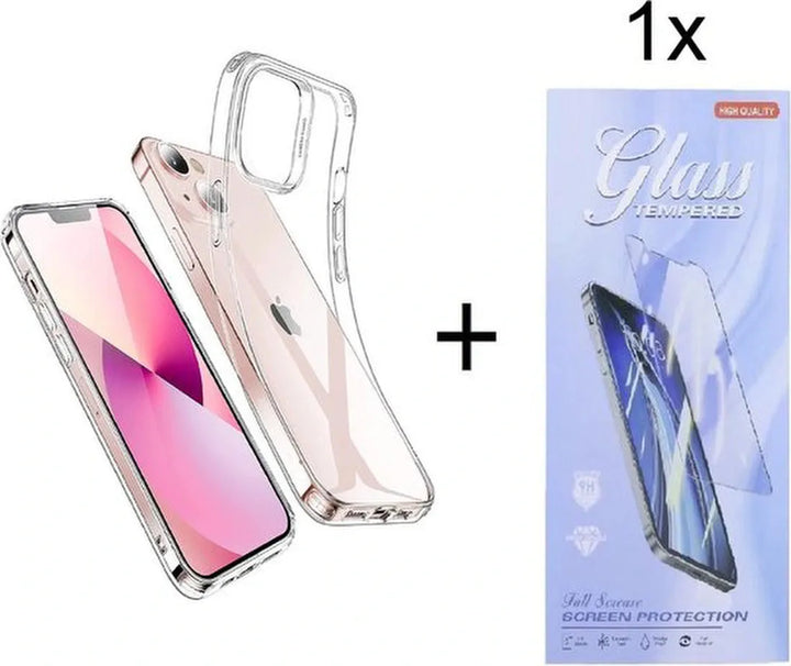 iPhone 13 Hoesjes – Transparante Siliconen Backcover – Inclusief Screenprotector – Gehard Glas-Ilumina Benelux