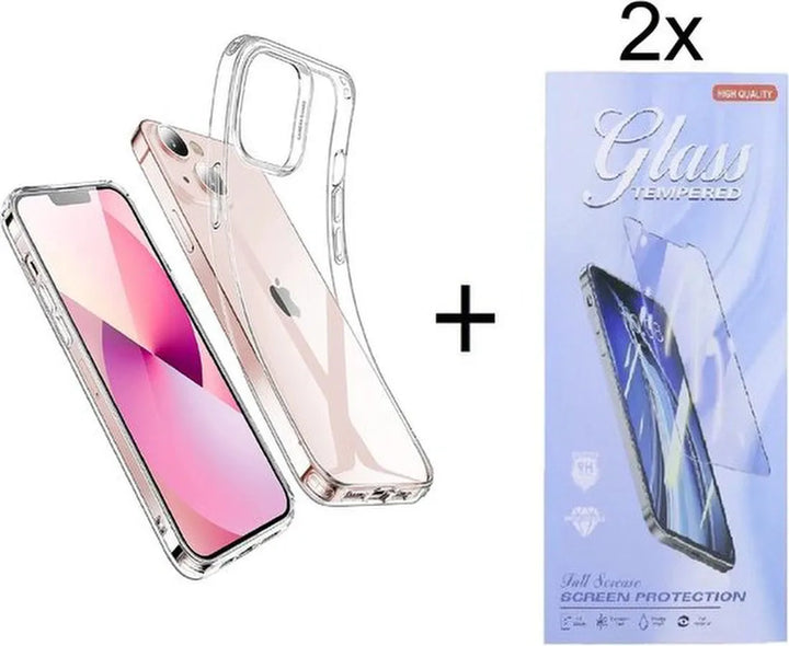 iPhone 13 Hoesjes – Transparante Siliconen Backcover – Inclusief 2x Screenprotector Gehard Glas – Anti-kras-Ilumina Benelux