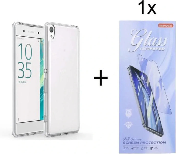 Sony Xperia XA1 Hoesjes – Transparante Siliconen Backcover – Inclusief Screenprotector Gehard Glas – Anti-kras-Ilumina Benelux