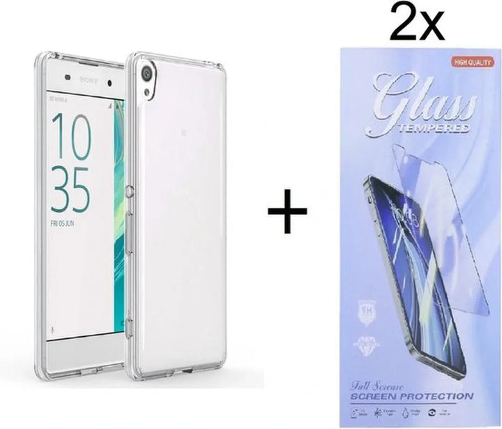 Sony Xperia XA1 Hoesjes – Transparante Siliconen Backcover – Inclusief 2x Screenprotector Gehard Glas – Anti-kras-Ilumina Benelux