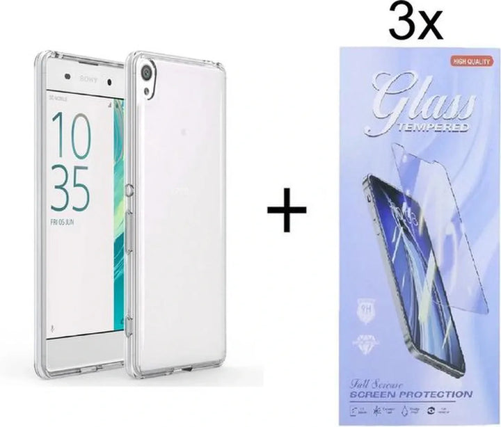Sony Xperia XA1 Hoesjes – Transparante Siliconen Backcover – Inclusief 3x Screenprotector Gehard Glas – Anti-kras-Ilumina Benelux