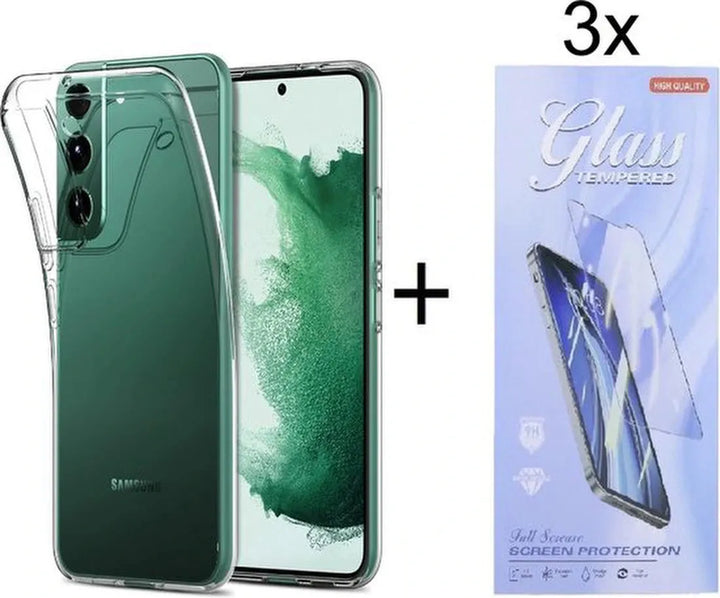 Samsung Galaxy S22 Plus Hoesjes – Siliconen Backcover – Transparant – Inclusief 3x Screenprotector – Anti-kras-Ilumina Benelux