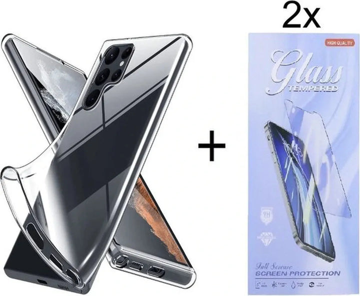 Samsung Galaxy S22 Ultra Hoesjes – Transparante Siliconen Backcover – Soft Case – Inclusief 2x Screenprotector-Ilumina Benelux
