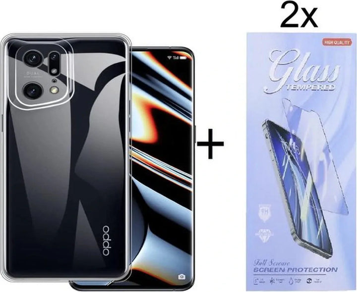 Oppo Find X5 Pro Hoesjes – Transparante Siliconen Backcover – 2x Screenprotector Gehard Glas – Anti-kras-Ilumina Benelux