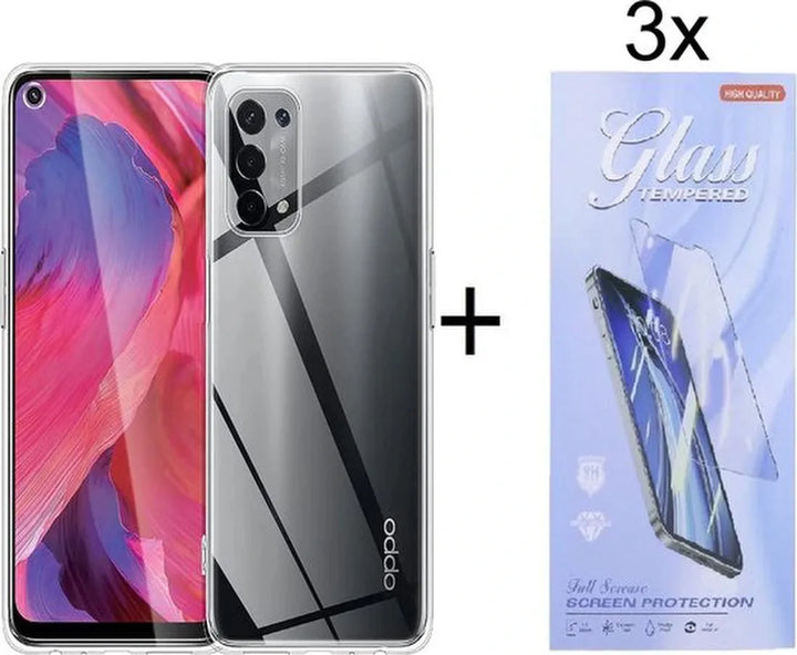 Oppo A54 5G Hoesjes – Siliconen Backcover – Transparant – 3x Screenprotector Gehard Glas-Ilumina Benelux